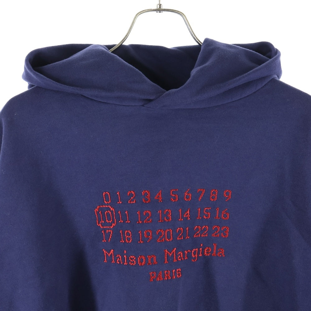 Maison Margiela 10(メゾン マルジェラ) 21SS フロント刺繍ロゴ スウェットプルオーバーパーカー ネイビー/レッド S50GU0163