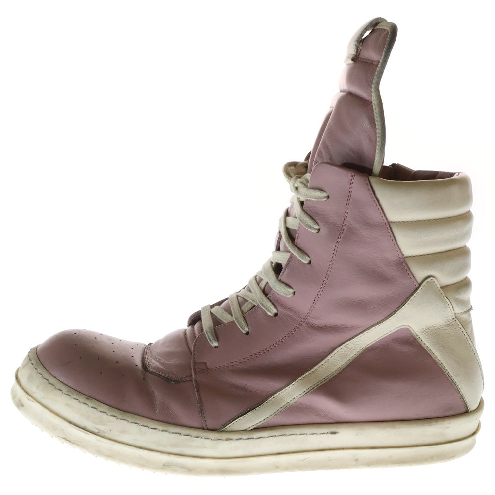 Rick Owens(リックオウエンス) GEOBASKET ジオバスケット レザーハイカットスニーカー ホワイト/ピンク