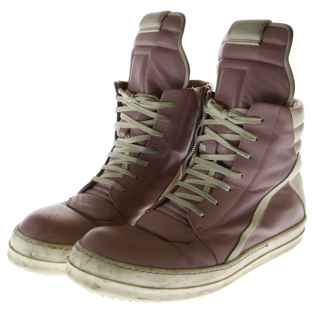 Rick Owens(リックオウエンス) GEOBASKET ジオバスケット レザーハイカットスニーカー ホワイト/ピンク