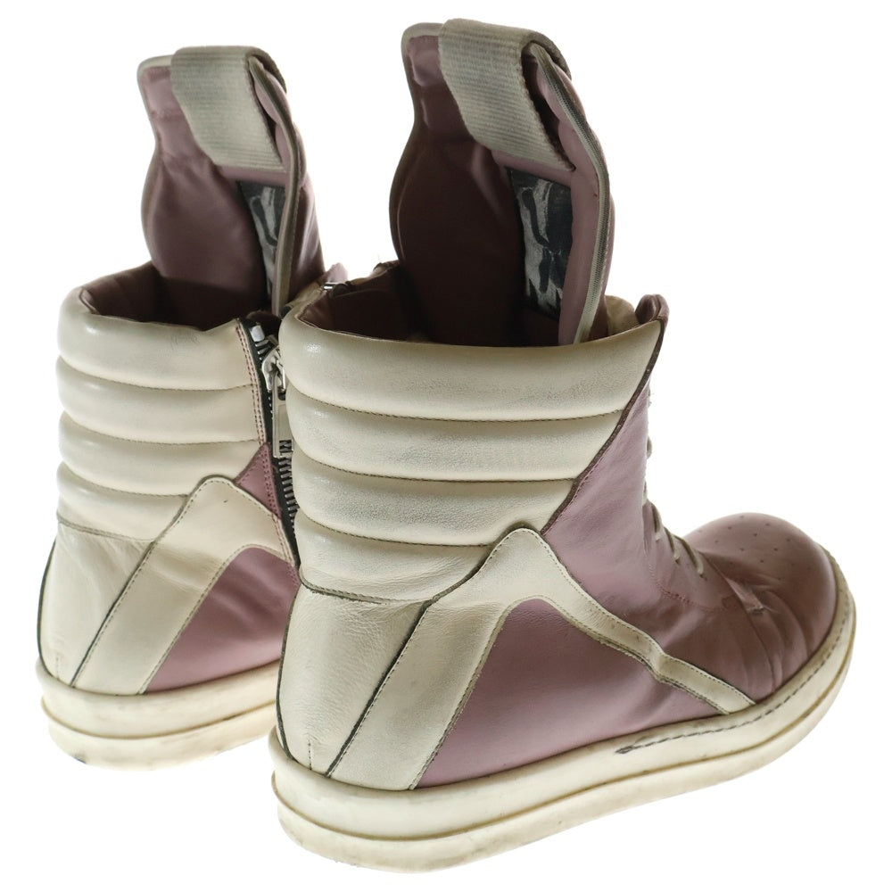 Rick Owens(リックオウエンス) GEOBASKET ジオバスケット レザーハイカットスニーカー ホワイト/ピンク