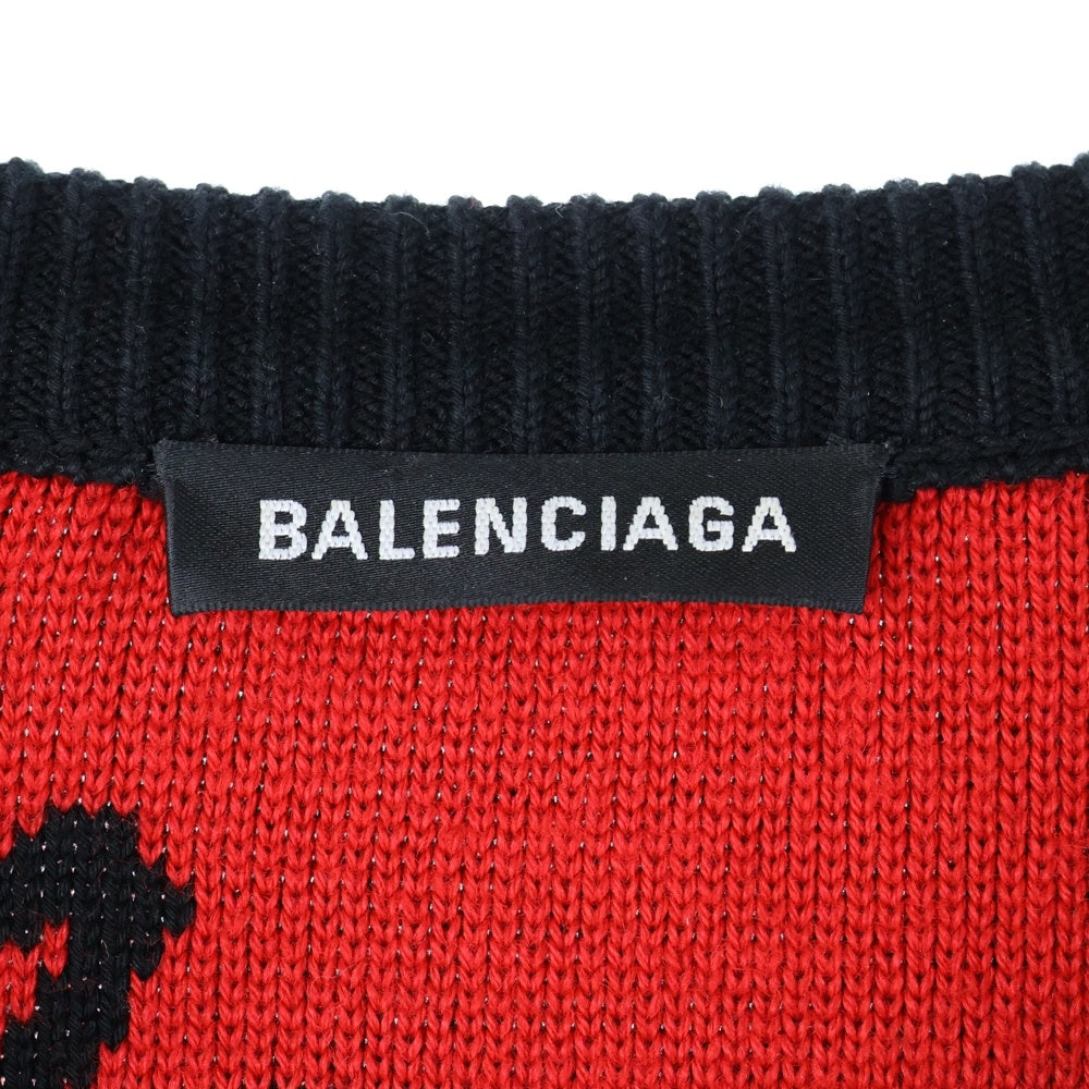 BALENCIAGA(バレンシアガ) 20AW 625970 T3178 総柄ロゴ オーバーサイズ クルーネックセーター 長袖セーター ニット ブラック/レッド