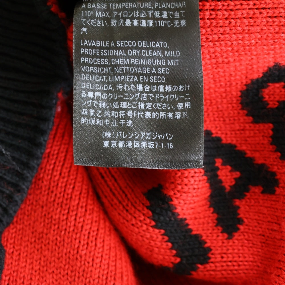 BALENCIAGA(バレンシアガ) 20AW 625970 T3178 総柄ロゴ オーバーサイズ クルーネックセーター 長袖セーター ニット ブラック/レッド