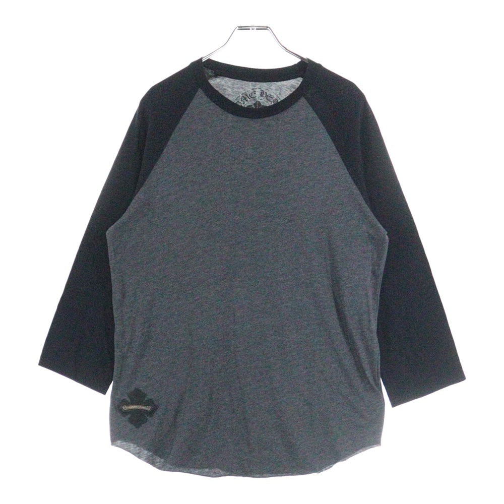 CHROME HEARTS(クロムハーツ) オールド CHパッチ/スクロールラベル装飾 ラグラン 七分丈Tシャツ カットソー グレー/ブラック