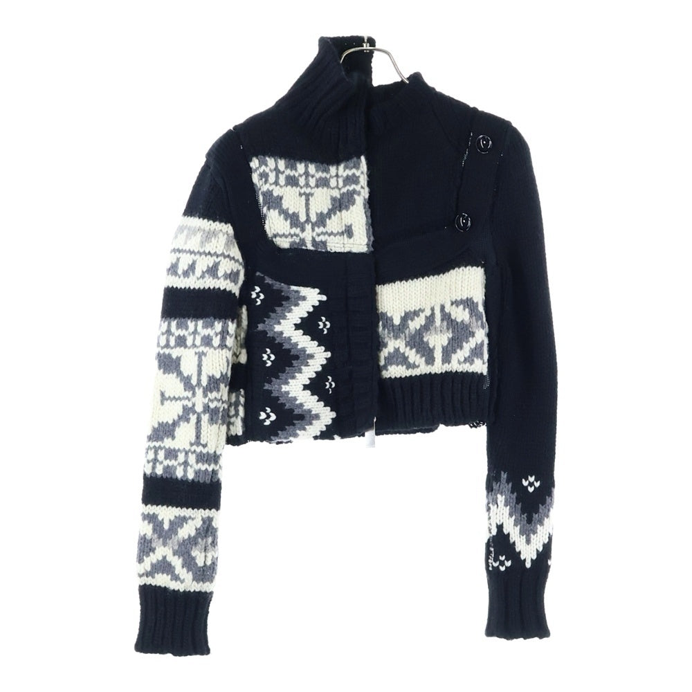 Sacai(サカイ) 22AW ノルディック パッチワークデザイン ニットカーディガン ブラック 22-06285