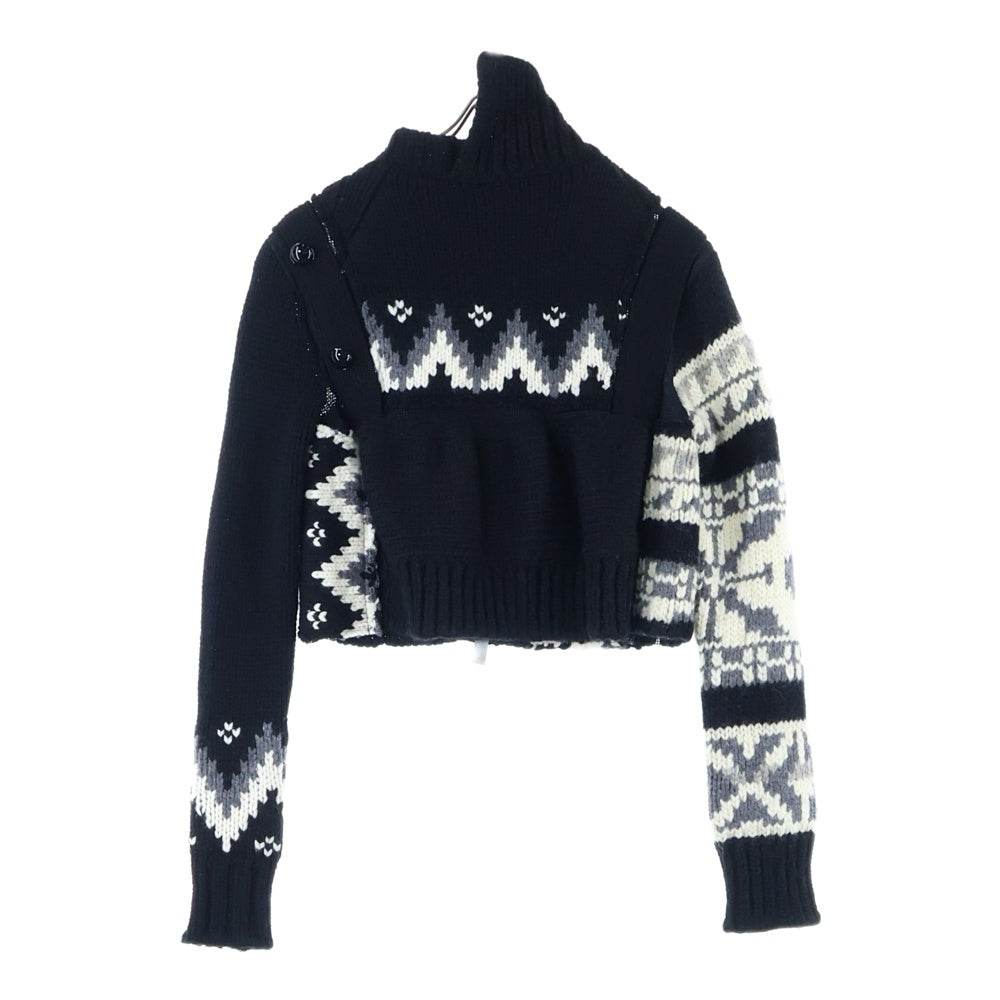Sacai(サカイ) 22AW ノルディック パッチワークデザイン ニットカーディガン ブラック 22-06285