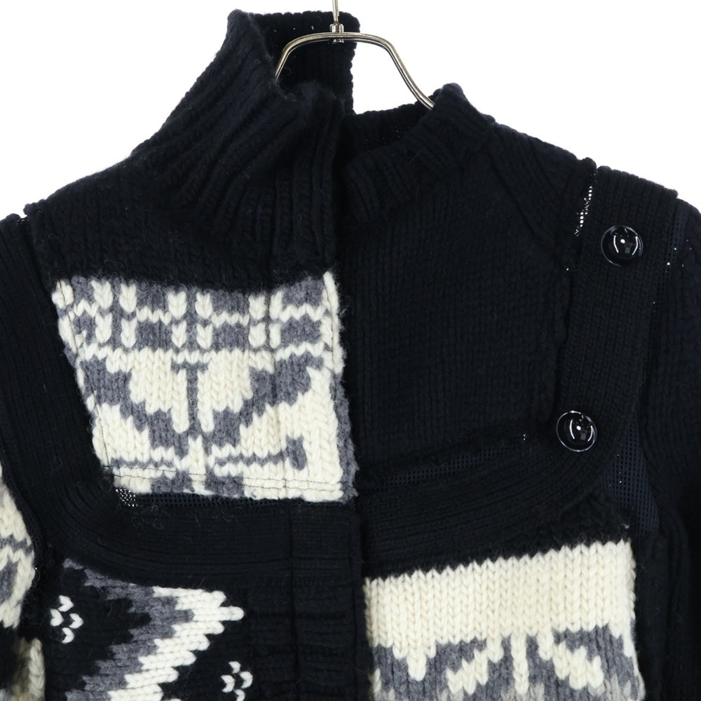 Sacai(サカイ) 22AW ノルディック パッチワークデザイン ニットカーディガン ブラック 22-06285