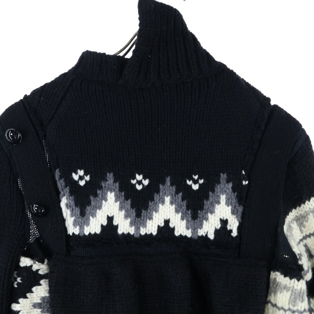 Sacai(サカイ) 22AW ノルディック パッチワークデザイン ニットカーディガン ブラック 22-06285
