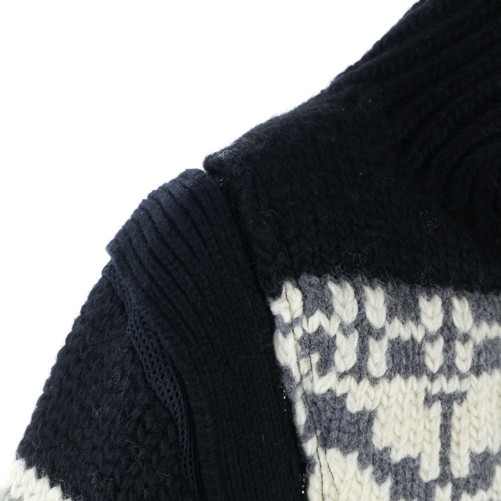 Sacai(サカイ) 22AW ノルディック パッチワークデザイン ニットカーディガン ブラック 22-06285