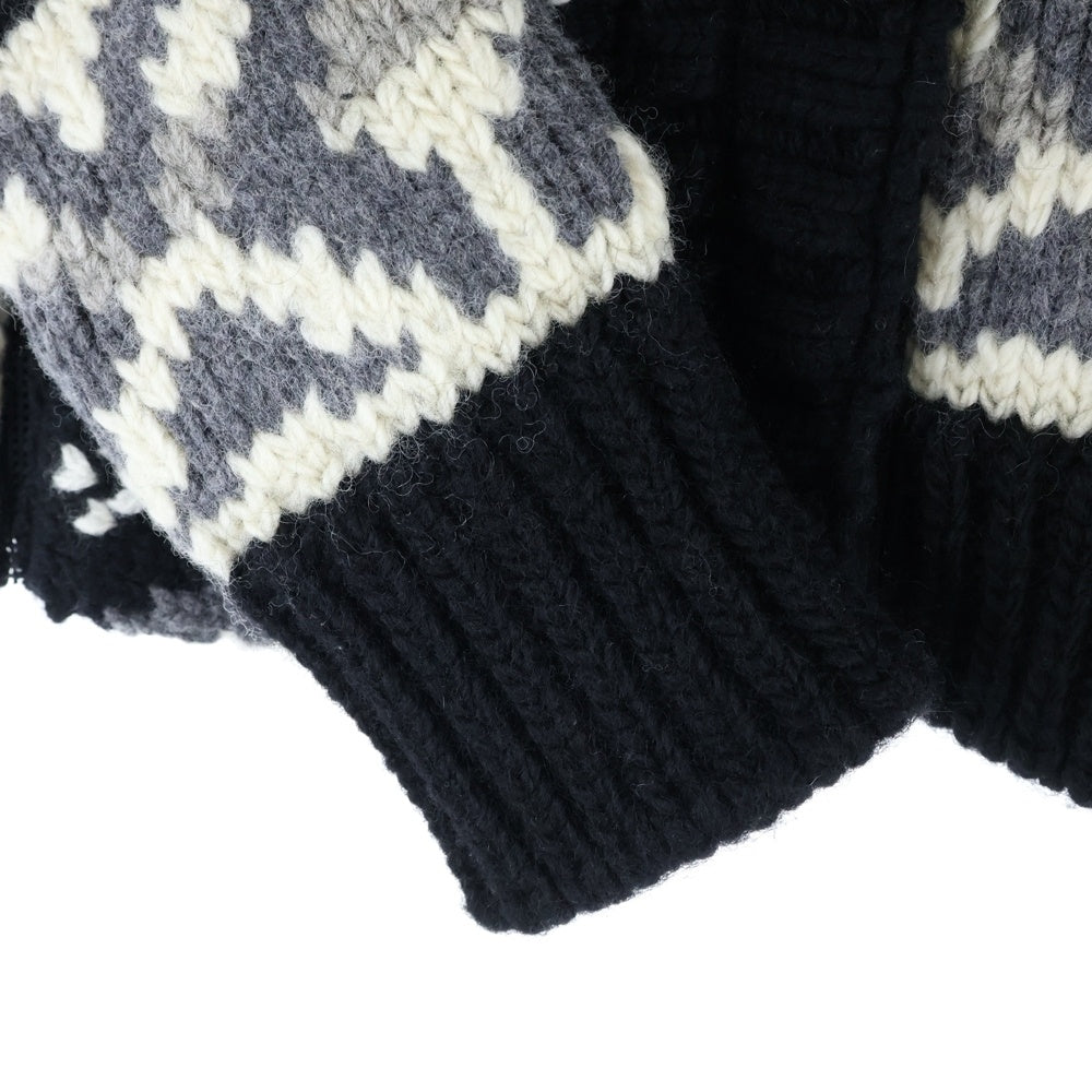 Sacai(サカイ) 22AW ノルディック パッチワークデザイン ニットカーディガン ブラック 22-06285