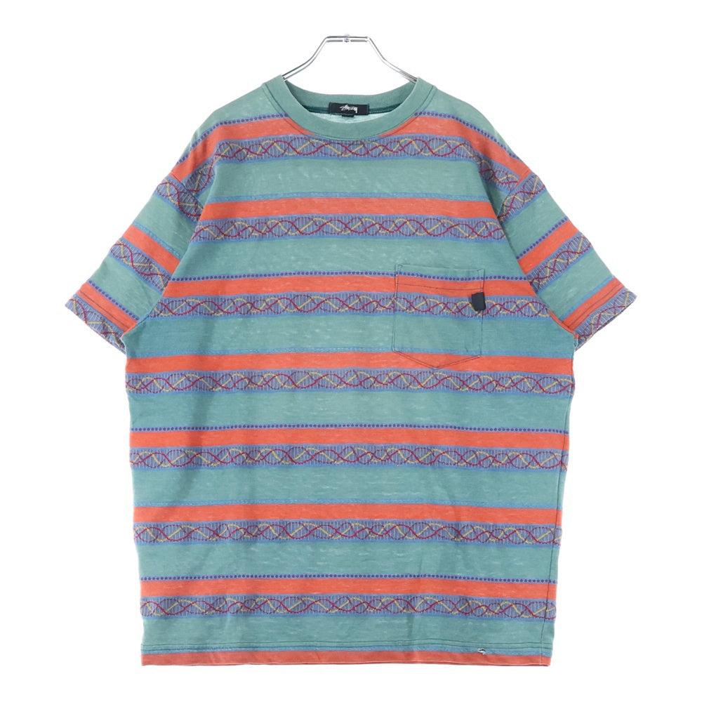 STUSSY(ステューシー) 80s OLD 黒タグ ジャガード ボーダー 半袖Tシャツ グリーン