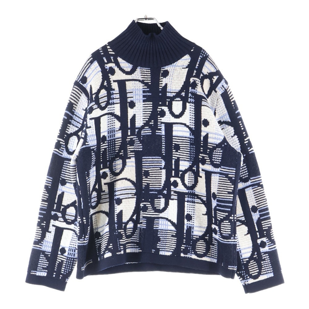 Christian Dior(クリスチャンディオール) 21AW オブリークジャガード ハイネックニット ネイビー/ホワイト 213M633AT377