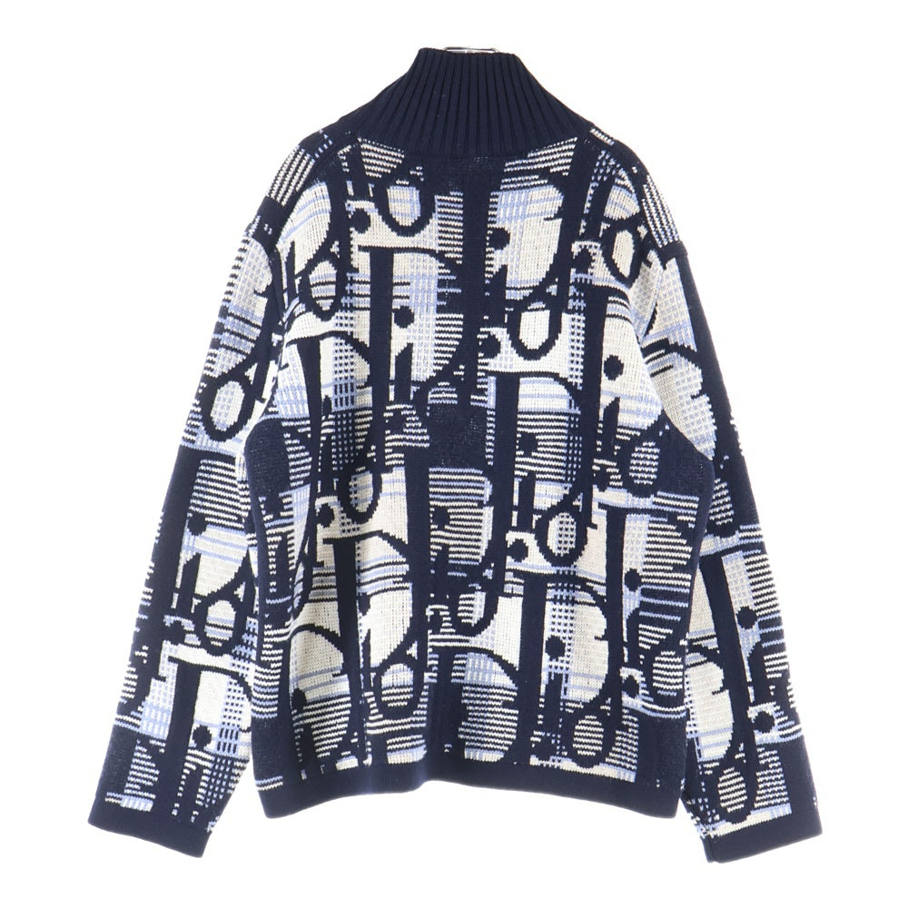 Christian Dior(クリスチャンディオール) 21AW オブリークジャガード ハイネックニット ネイビー/ホワイト 213M633AT377
