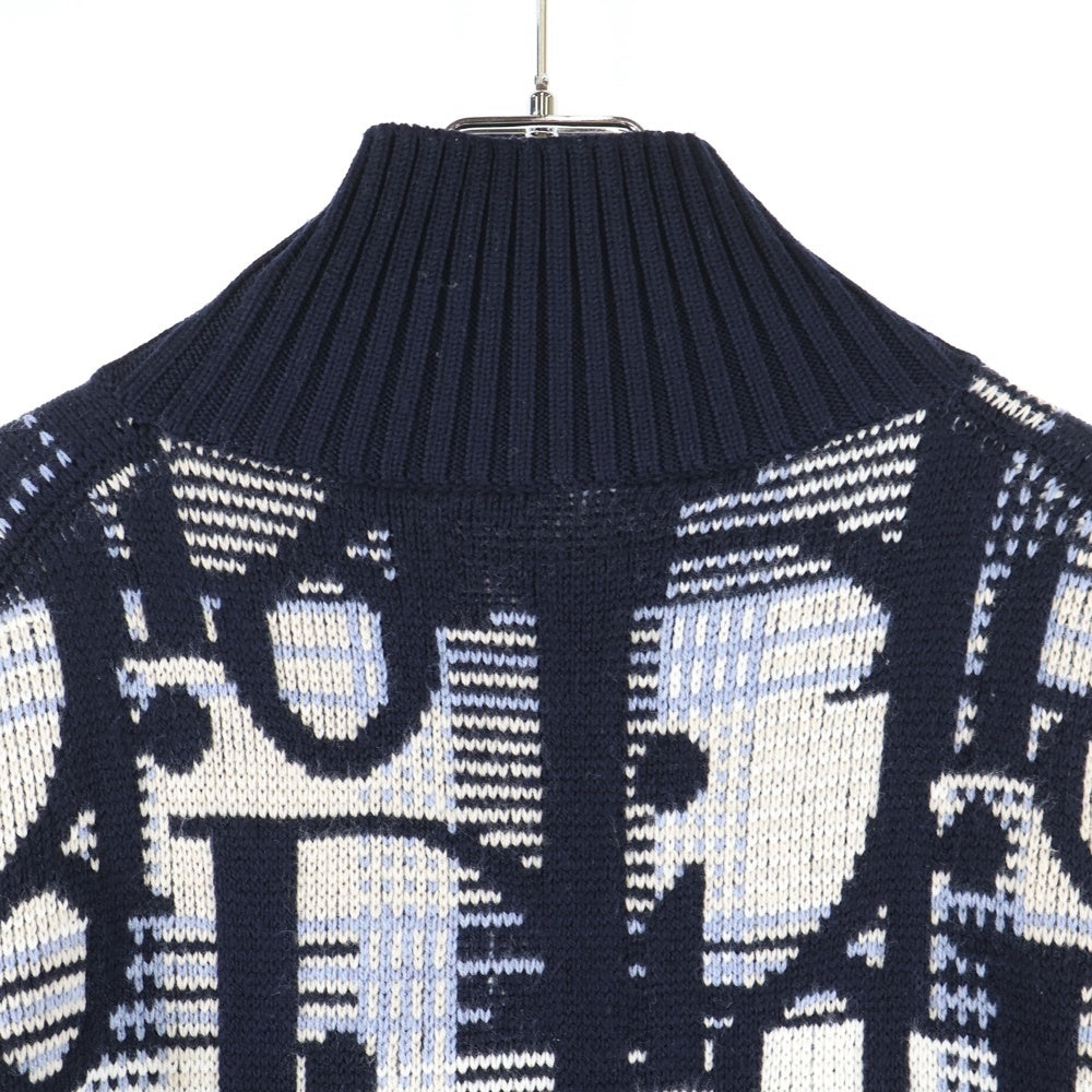 Christian Dior(クリスチャンディオール) 21AW オブリークジャガード ハイネックニット ネイビー/ホワイト 213M633AT377