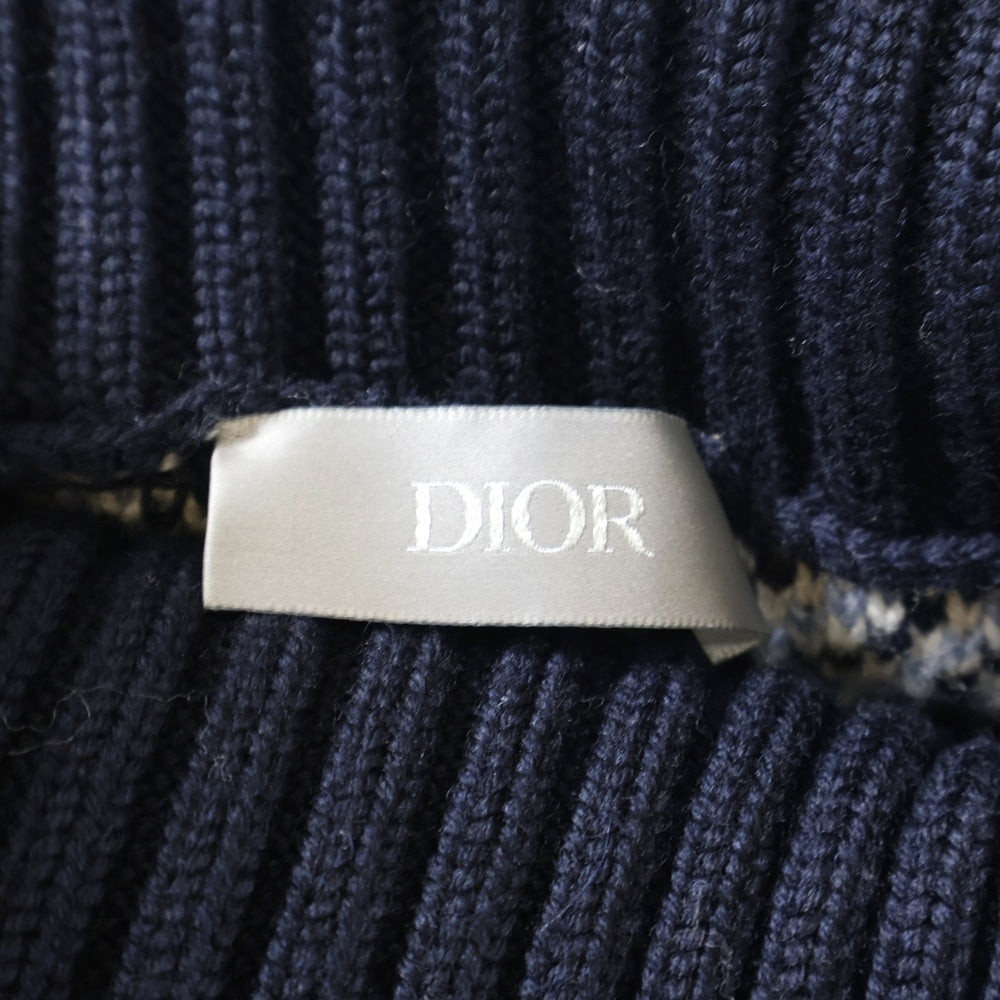 Christian Dior(クリスチャンディオール) 21AW オブリークジャガード ハイネックニット ネイビー/ホワイト 213M633AT377