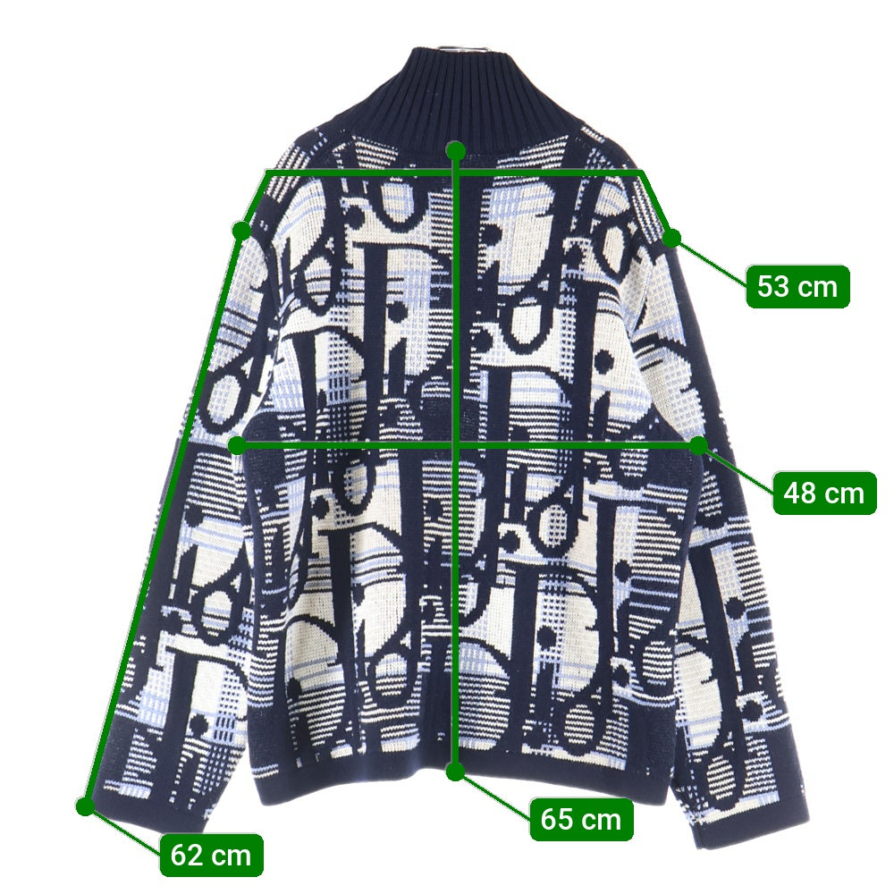 Christian Dior(クリスチャンディオール) 21AW オブリークジャガード ハイネックニット ネイビー/ホワイト 213M633AT377