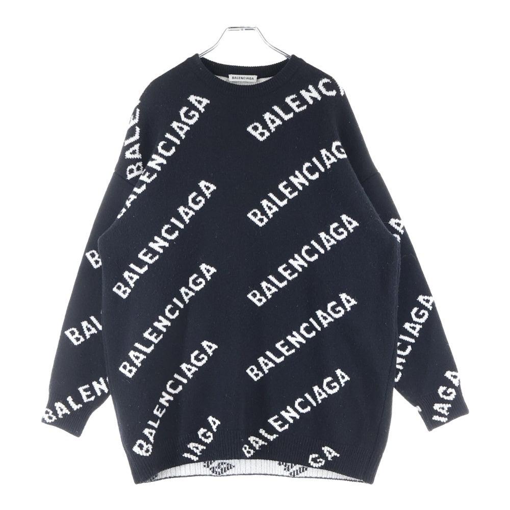 BALENCIAGA(バレンシアガ) 20SS Allover Logo Crewneck オールオーバーロゴ クルーネックニットセーター ブラック/ホワイト 620983 T1567