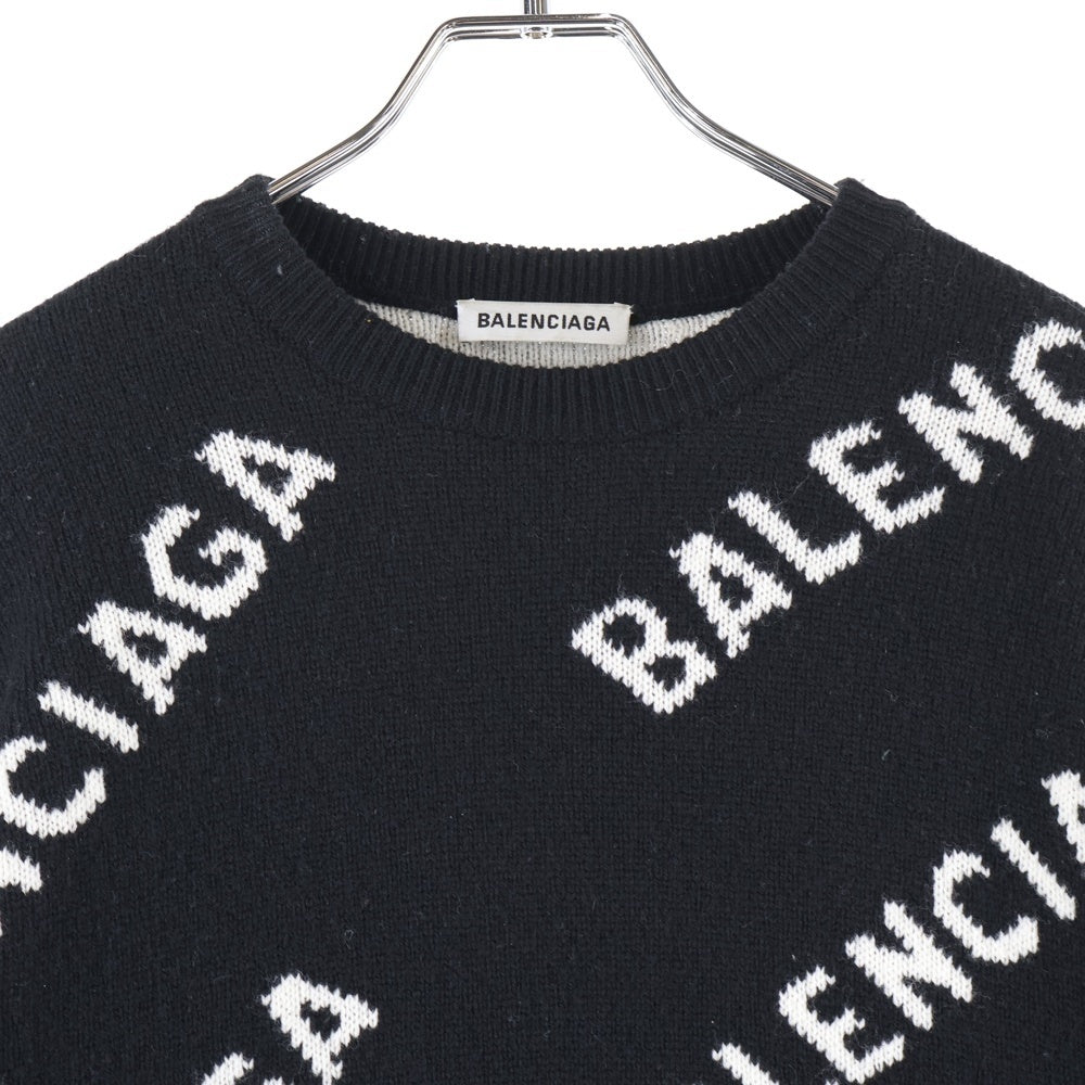 BALENCIAGA(バレンシアガ) 20SS Allover Logo Crewneck オールオーバーロゴ クルーネックニットセーター ブラック/ホワイト 620983 T1567