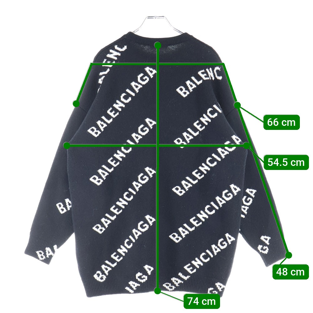 BALENCIAGA(バレンシアガ) 20SS Allover Logo Crewneck オールオーバーロゴ クルーネックニットセーター ブラック/ホワイト 620983 T1567