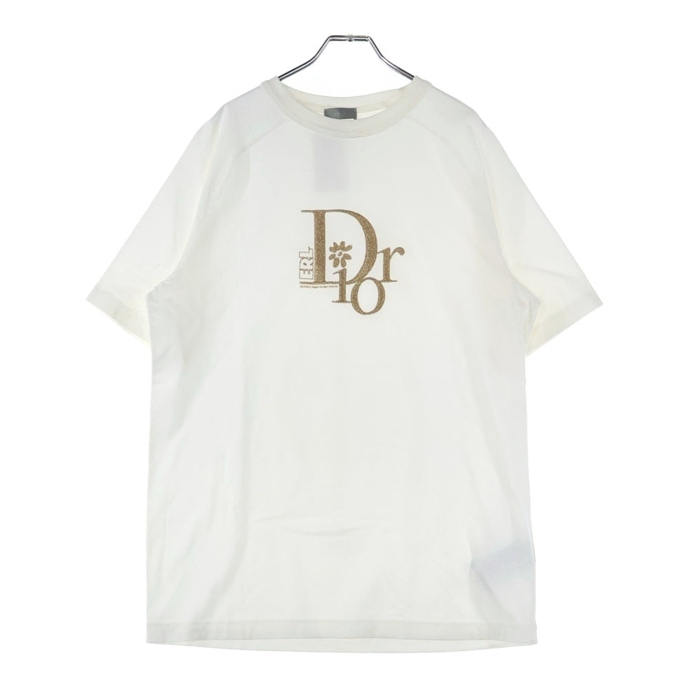 DIOR(ディオール) 23SS ×ERL イーアールエル ダメージ加工 ロゴ刺繍 スラブコットンジャージー 半袖Tシャツ カットソー ホワイト 313J647A0817