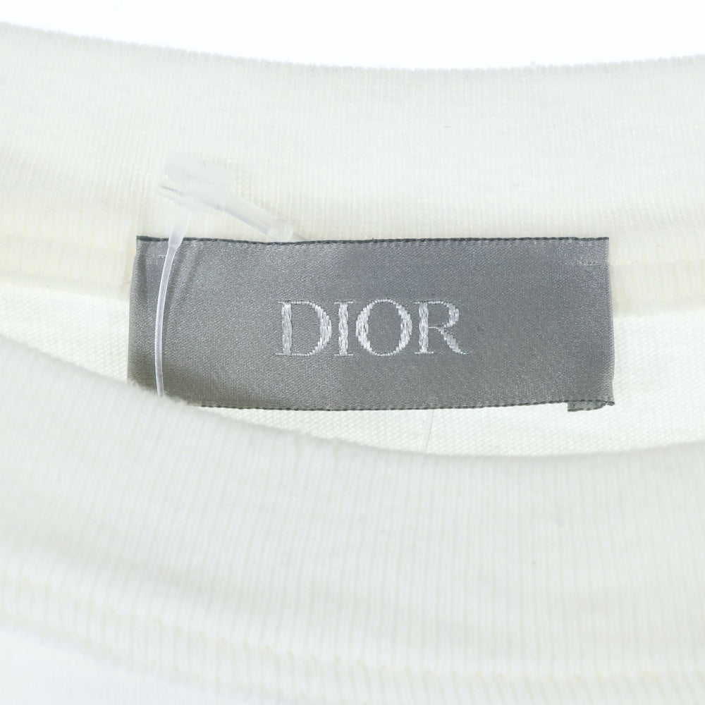 DIOR(ディオール) 23SS ×ERL イーアールエル ダメージ加工 ロゴ刺繍 スラブコットンジャージー 半袖Tシャツ カットソー ホワイト 313J647A0817
