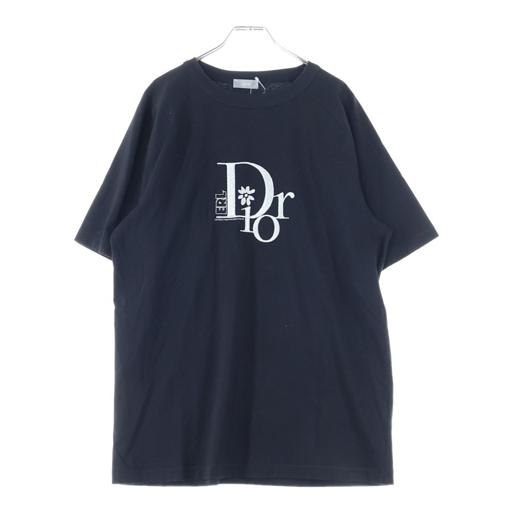 DIOR(ディオール) 23SS ×ERL イーアールエル ダメージ加工 ロゴ刺繍 スラブコットンジャージー 半袖Tシャツ カットソー ブラック 313J647A0817