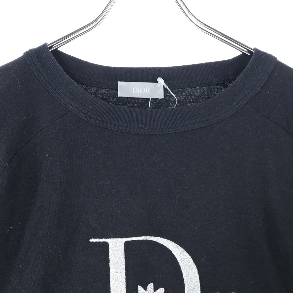 DIOR(ディオール) 23SS ×ERL イーアールエル ダメージ加工 ロゴ刺繍 スラブコットンジャージー 半袖Tシャツ カットソー ブラック 313J647A0817