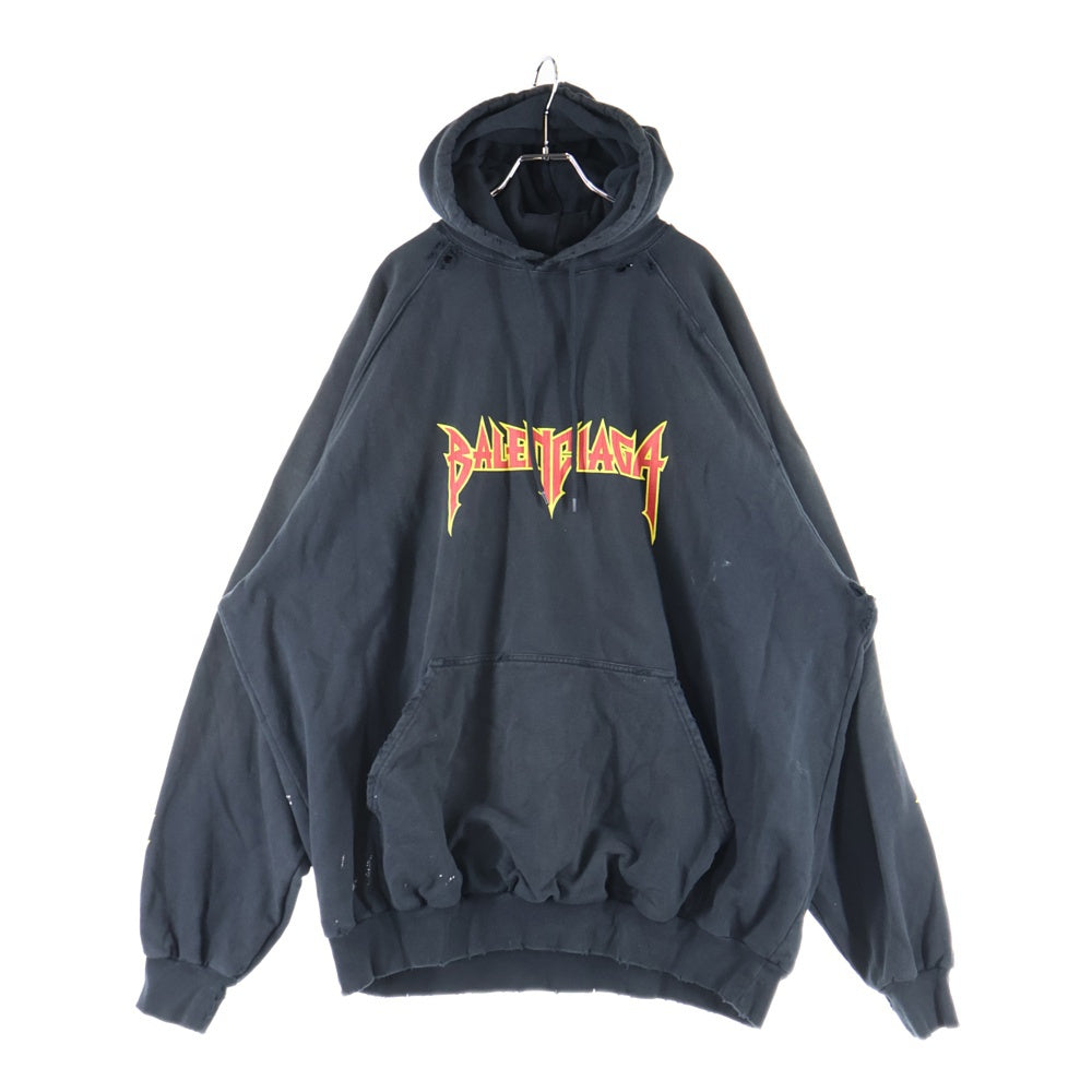BALENCIAGA(バレンシアガ) 22SS Metal Hoodie Logo バレンシアガ メタルロゴ ペイント加工 スウェット プルオーバーパーカー ブラック 697879 TMV89