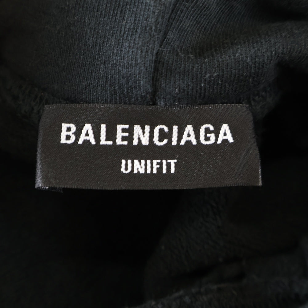 BALENCIAGA(バレンシアガ) 22SS Metal Hoodie Logo バレンシアガ メタルロゴ ペイント加工 スウェット プルオーバーパーカー ブラック 697879 TMV89