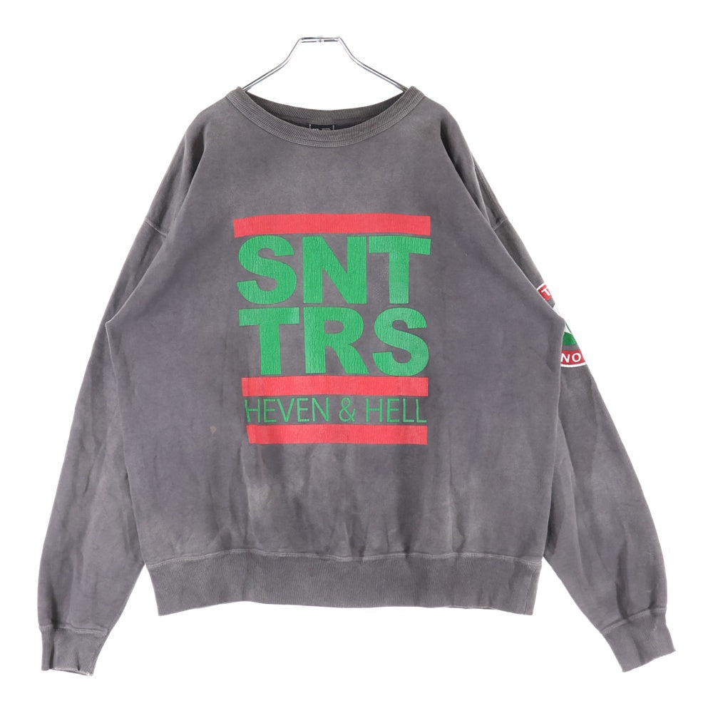 SAINT MICHAEL(セントマイケル) ×Denim Tears 21AW SNTTRS セントティアーズ ヴィンテージ加工 ロゴプリント クルーネック スエットトレーナー グレー