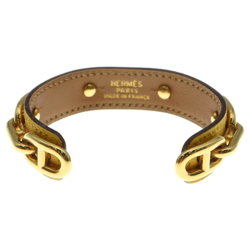 HERMES(エルメス) シェーヌダンクル バングル レザー イエロー ゴールド