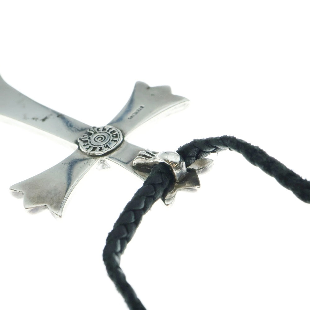 CHROME HEARTS(クロムハーツ) CH CRS LG BC ラージCHクロスペンダント Wボロチップ レザーブレイドネックレス シルバー BCA214