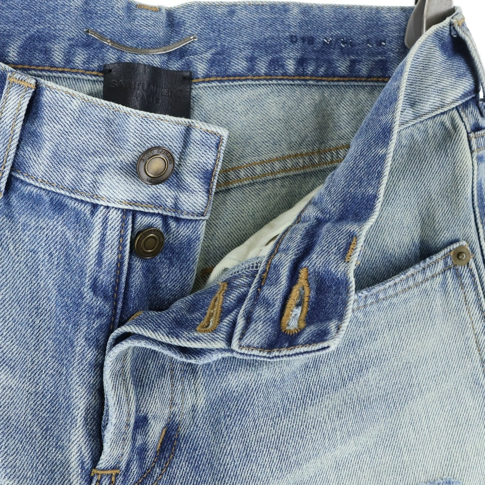 SAINT LAURENT PARIS(サンローランパリ) ウォッシュ加工ダメージスキニーロングデニムパンツ インディゴ 597052 Y372Z