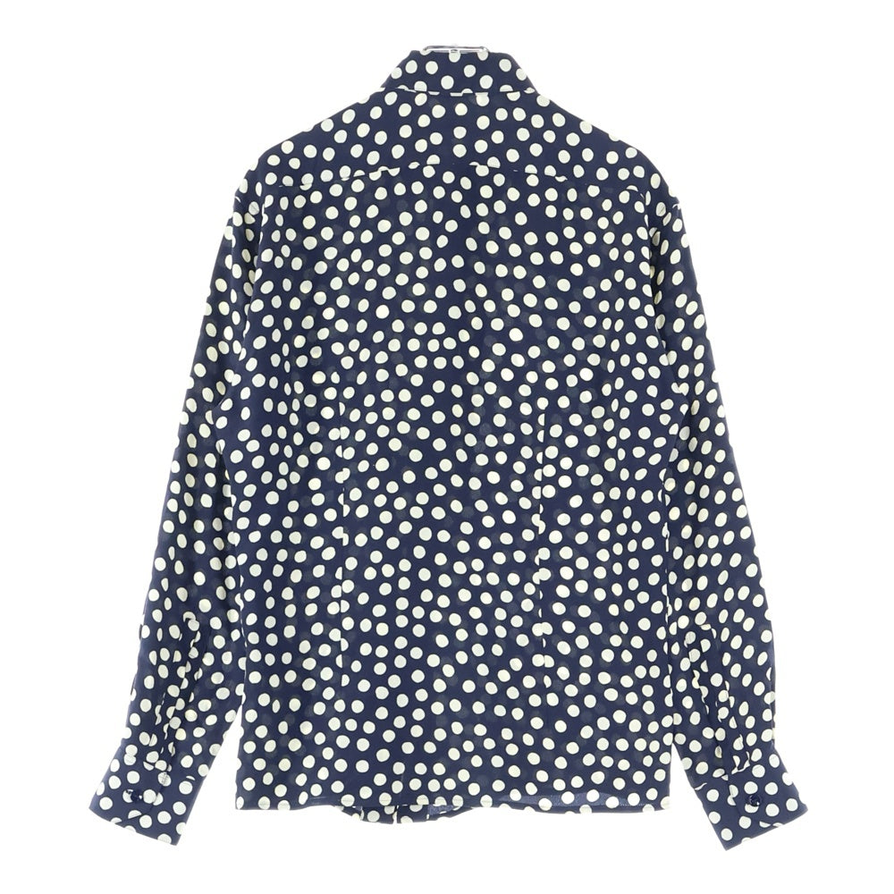 SAINT LAURENT PARIS(サンローランパリ) ドット 水玉 長袖シルクシャツ ネイビー/クリーム