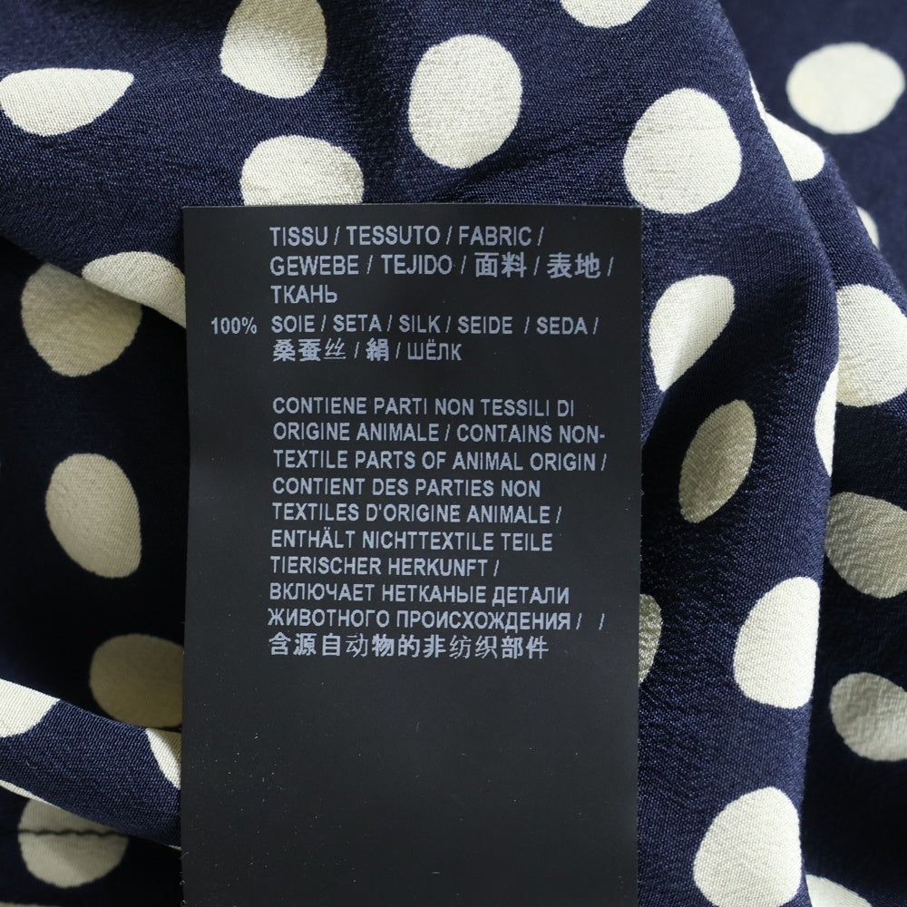 SAINT LAURENT PARIS(サンローランパリ) ドット 水玉 長袖シルクシャツ ネイビー/クリーム