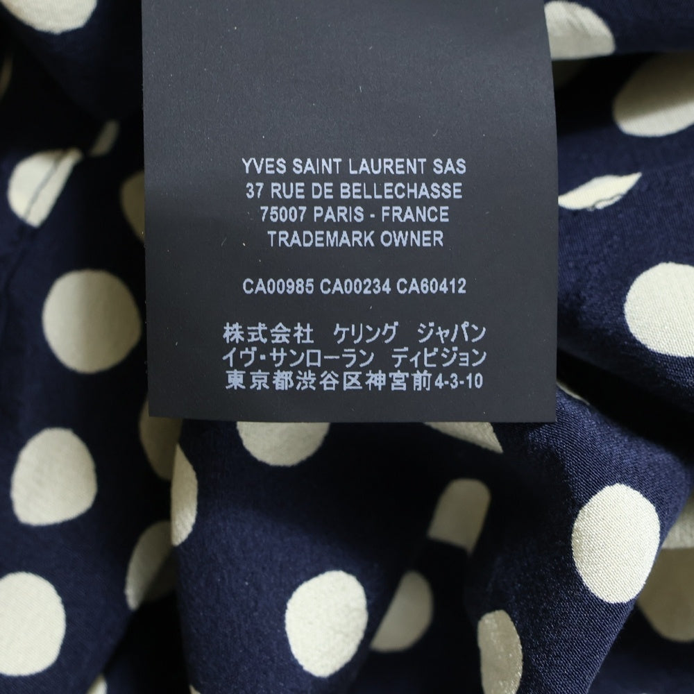 SAINT LAURENT PARIS(サンローランパリ) ドット 水玉 長袖シルクシャツ ネイビー/クリーム