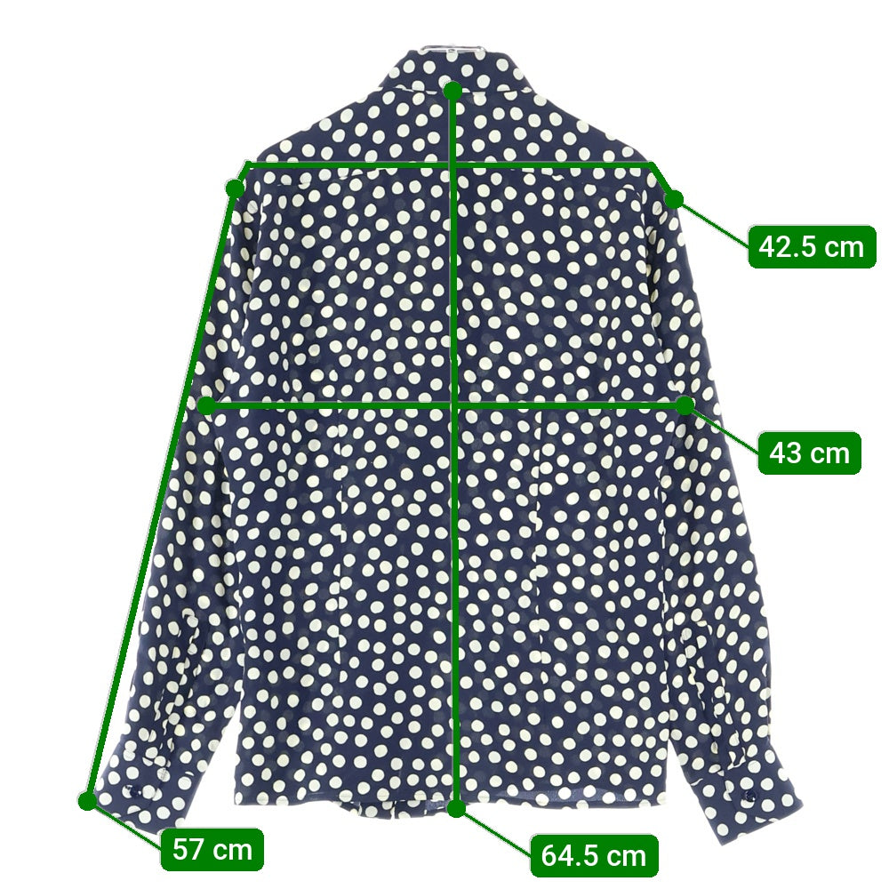 SAINT LAURENT PARIS(サンローランパリ) ドット 水玉 長袖シルクシャツ ネイビー/クリーム