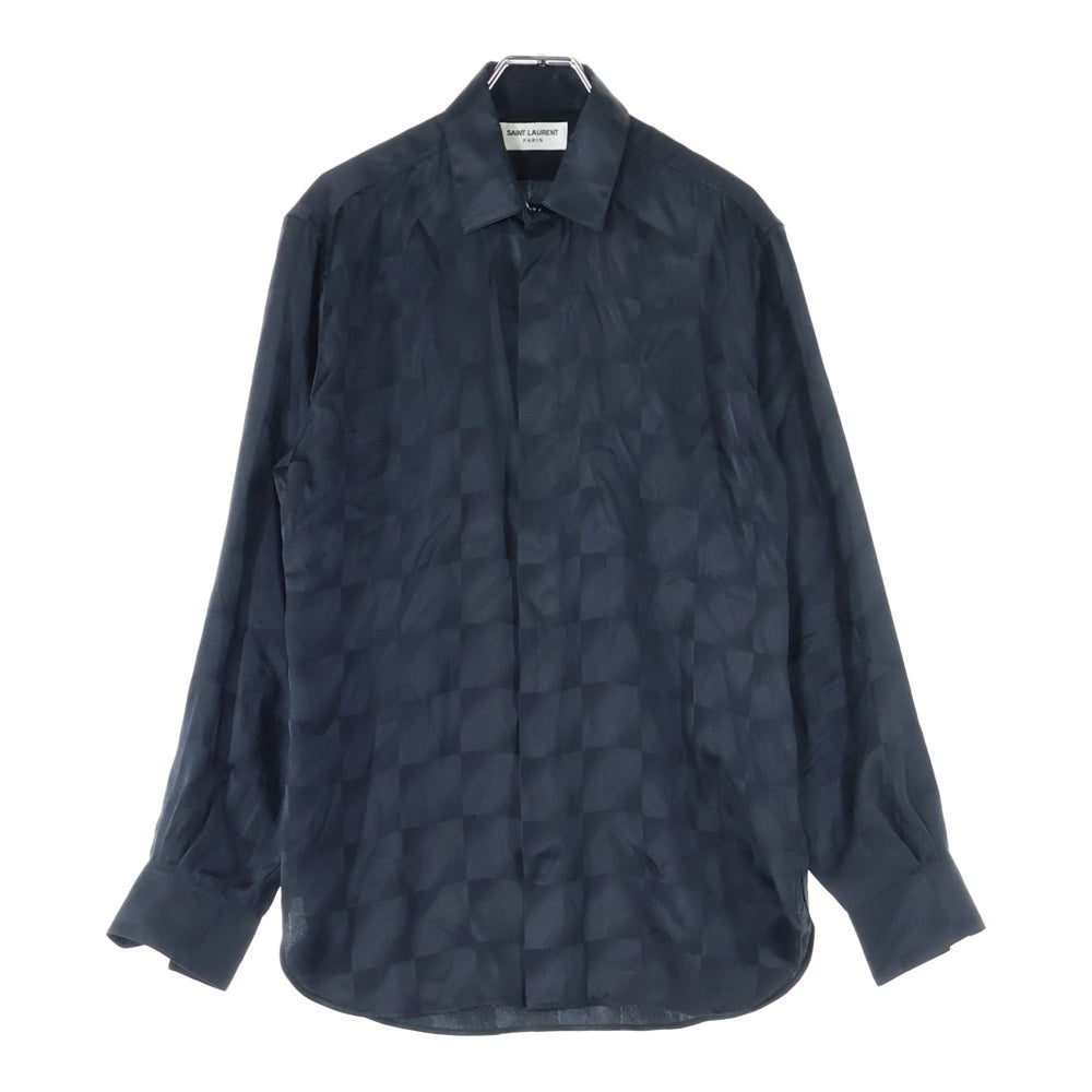 SAINT LAURENT PARIS(サンローランパリ) ブロックチェック シルク長袖シャツ ブラック 646850 Y1D87