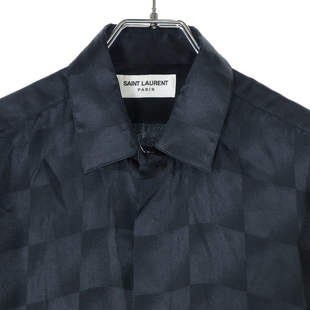 SAINT LAURENT PARIS(サンローランパリ) ブロックチェック シルク長袖シャツ ブラック 646850 Y1D87