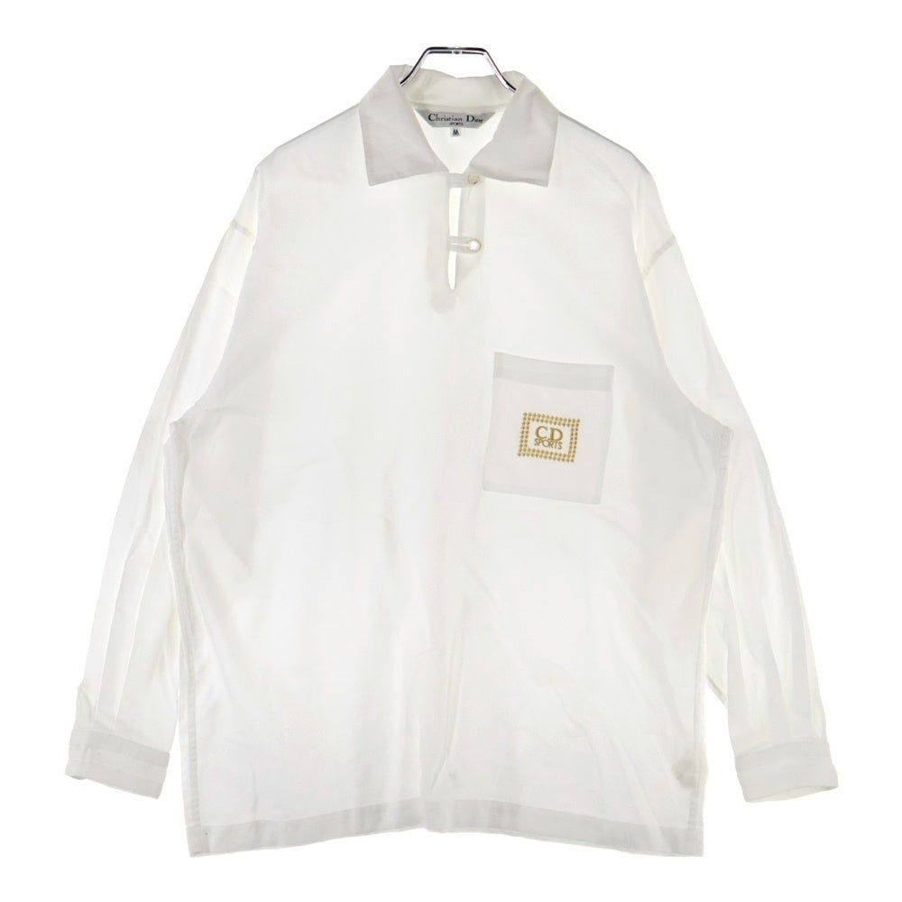 Christian Dior(クリスチャンディオール) OLD CD SPORT 刺繍ロゴポケット 長袖ポロシャツ ホワイト 5F4J290
