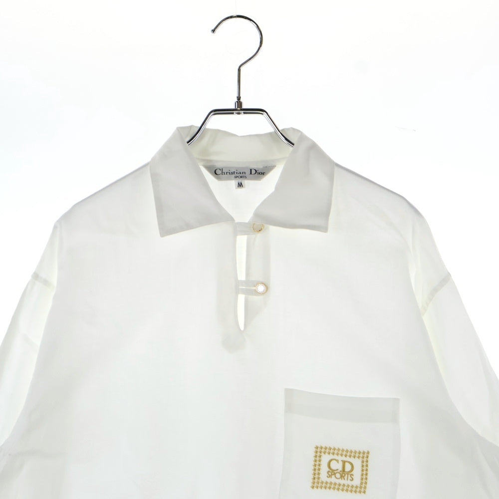 Christian Dior(クリスチャンディオール) OLD CD SPORT 刺繍ロゴポケット 長袖ポロシャツ ホワイト 5F4J290