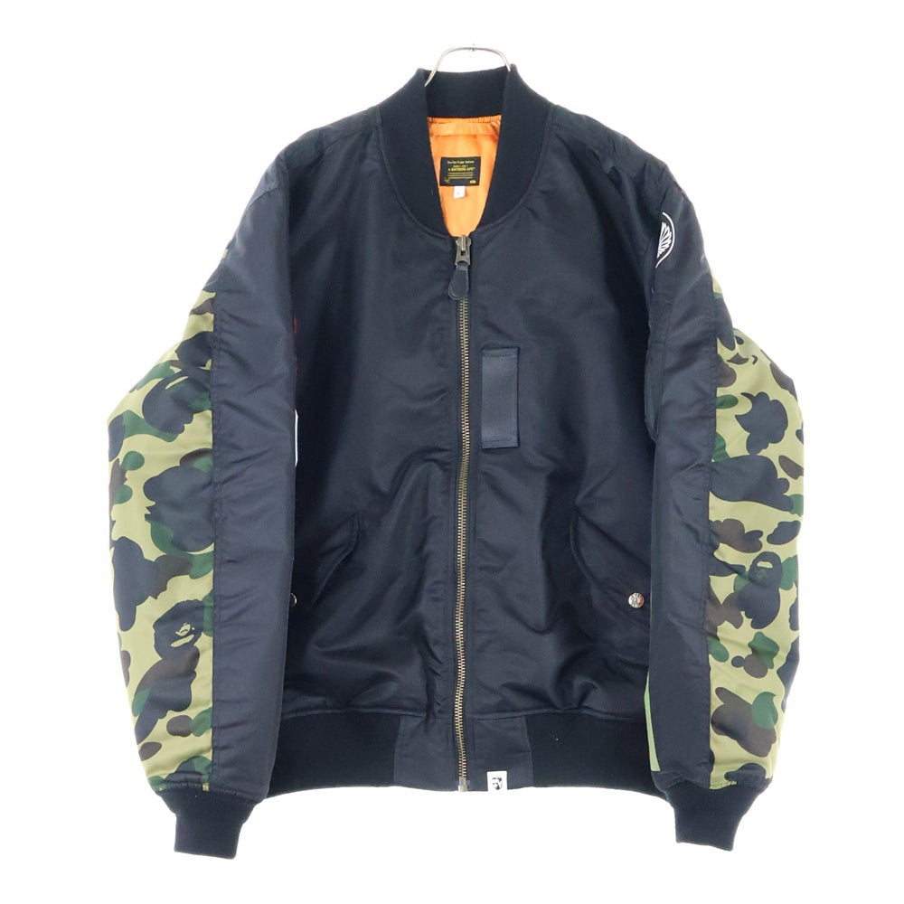 A BATHING APE(アベイシングエイプ) SHARK MA-1 シャークMA-1 ワッペンロゴ フライトジャケット ブラック 001HJK701003M