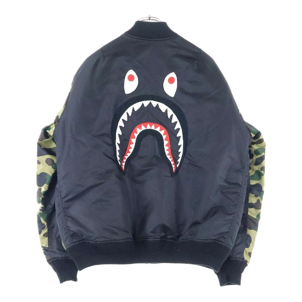 A BATHING APE(アベイシングエイプ) SHARK MA-1 シャークMA-1 ワッペンロゴ フライトジャケット ブラック 001HJK701003M