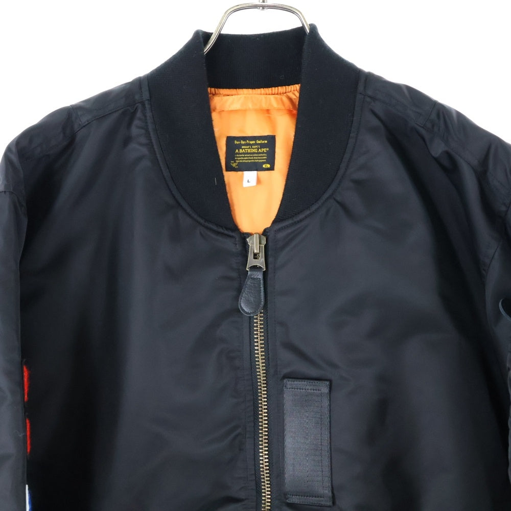 A BATHING APE(アベイシングエイプ) SHARK MA-1 シャークMA-1 ワッペンロゴ フライトジャケット ブラック 001HJK701003M