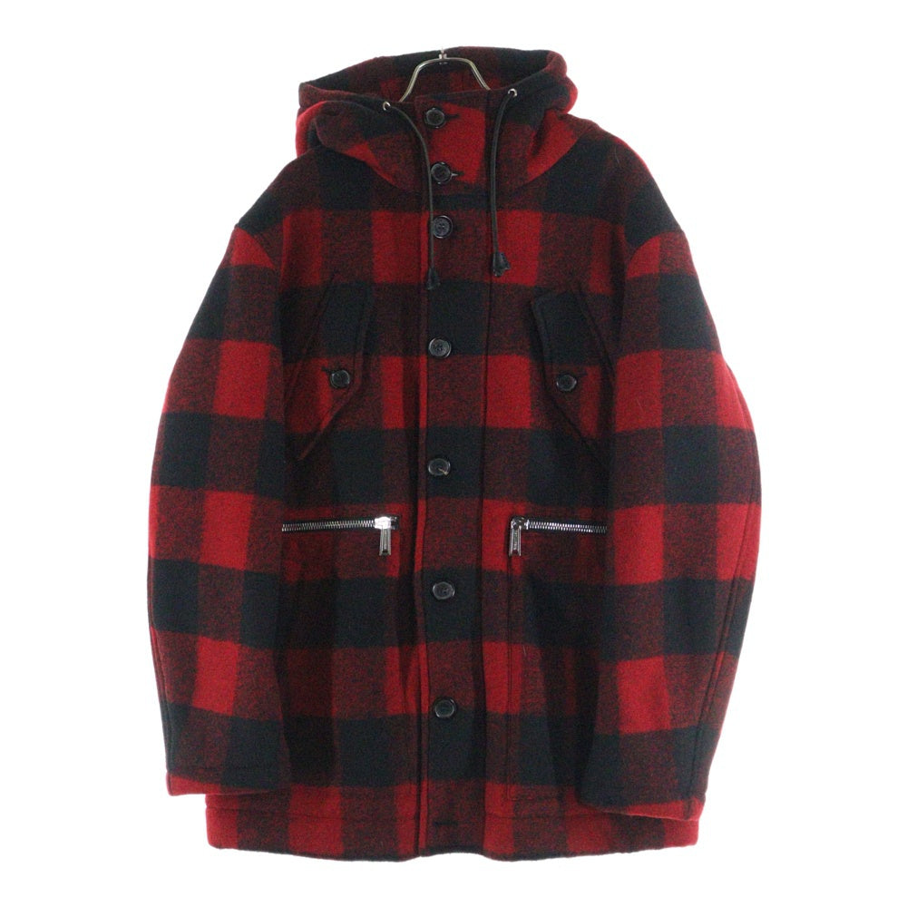 DSQUARED2(ディースクエアード) Canada Check Bomber バックプリント チェック柄 フーディーボンバージャケット レッド/ブラック S74AM1186