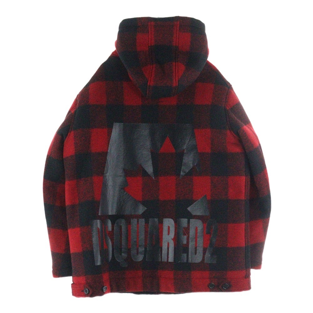 DSQUARED2(ディースクエアード) Canada Check Bomber バックプリント チェック柄 フーディーボンバージャケット レッド/ブラック S74AM1186