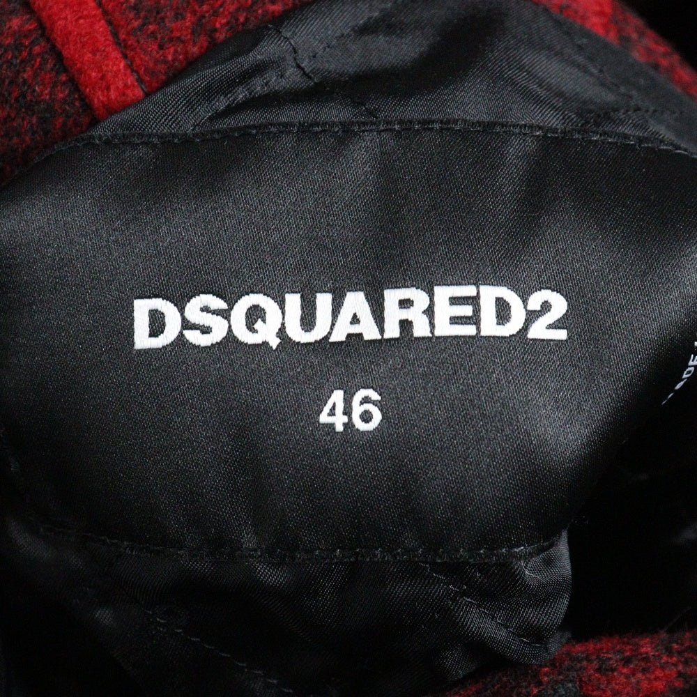 DSQUARED2(ディースクエアード) Canada Check Bomber バックプリント チェック柄 フーディーボンバージャケット レッド/ブラック S74AM1186
