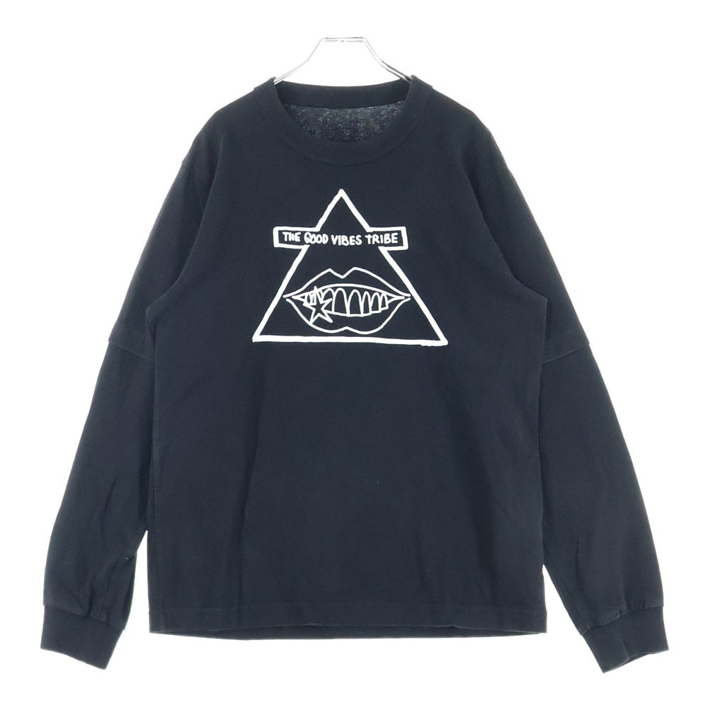 Sacai(サカイ) 24AW Gonz THE GOOD VIBES TRIBE T-Shirt ゴンズ プリントロゴ レイヤード長袖Tシャツ カットソー ブラック 24-0824S