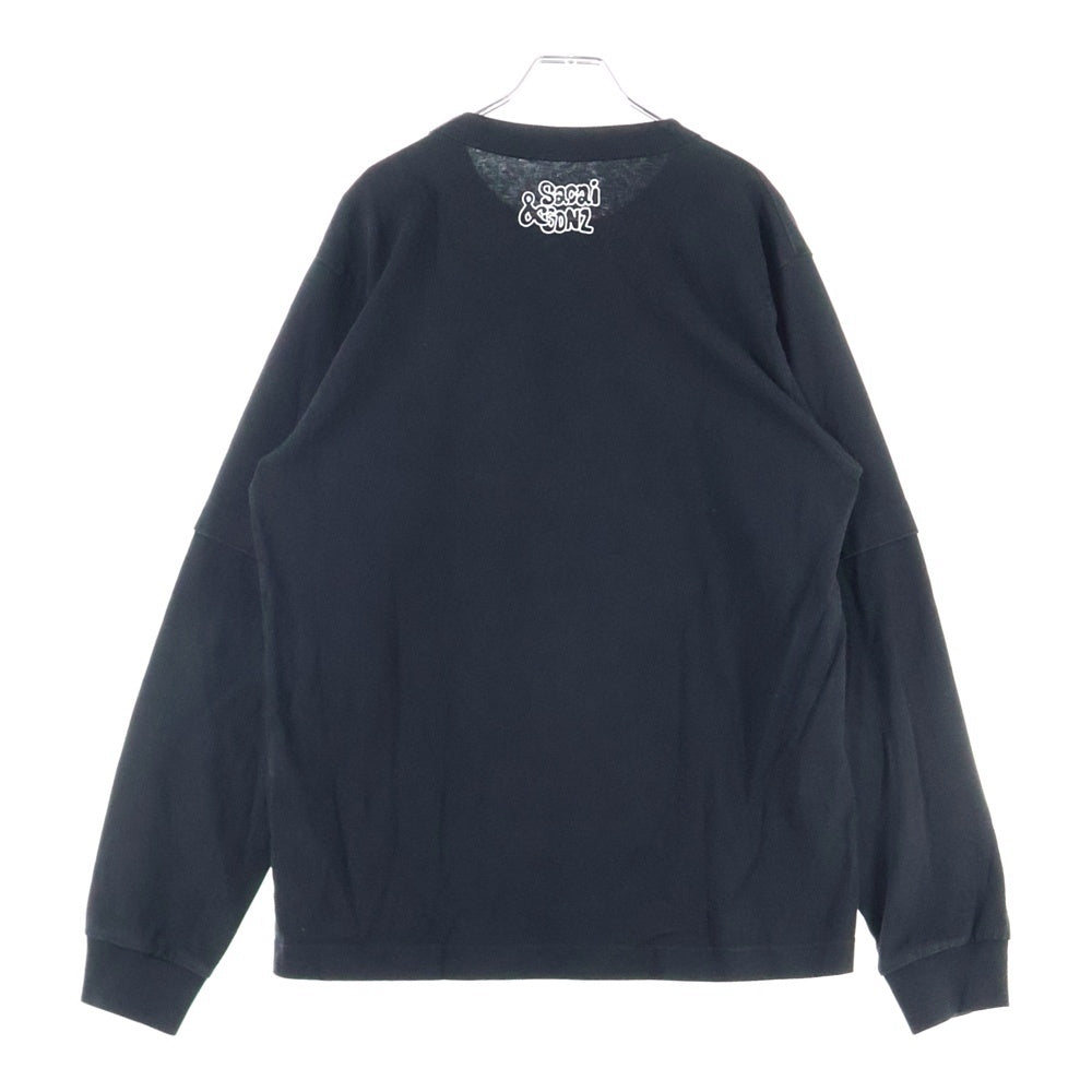 Sacai(サカイ) 24AW Gonz THE GOOD VIBES TRIBE T-Shirt ゴンズ プリントロゴ レイヤード長袖Tシャツ カットソー ブラック 24-0824S