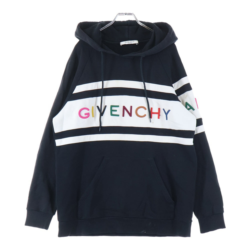 GIVENCHY(ジバンシィ) ストライプ マルチカラーロゴ プルオーバーパーカー フーディー BWJ0073Z1X ブラック