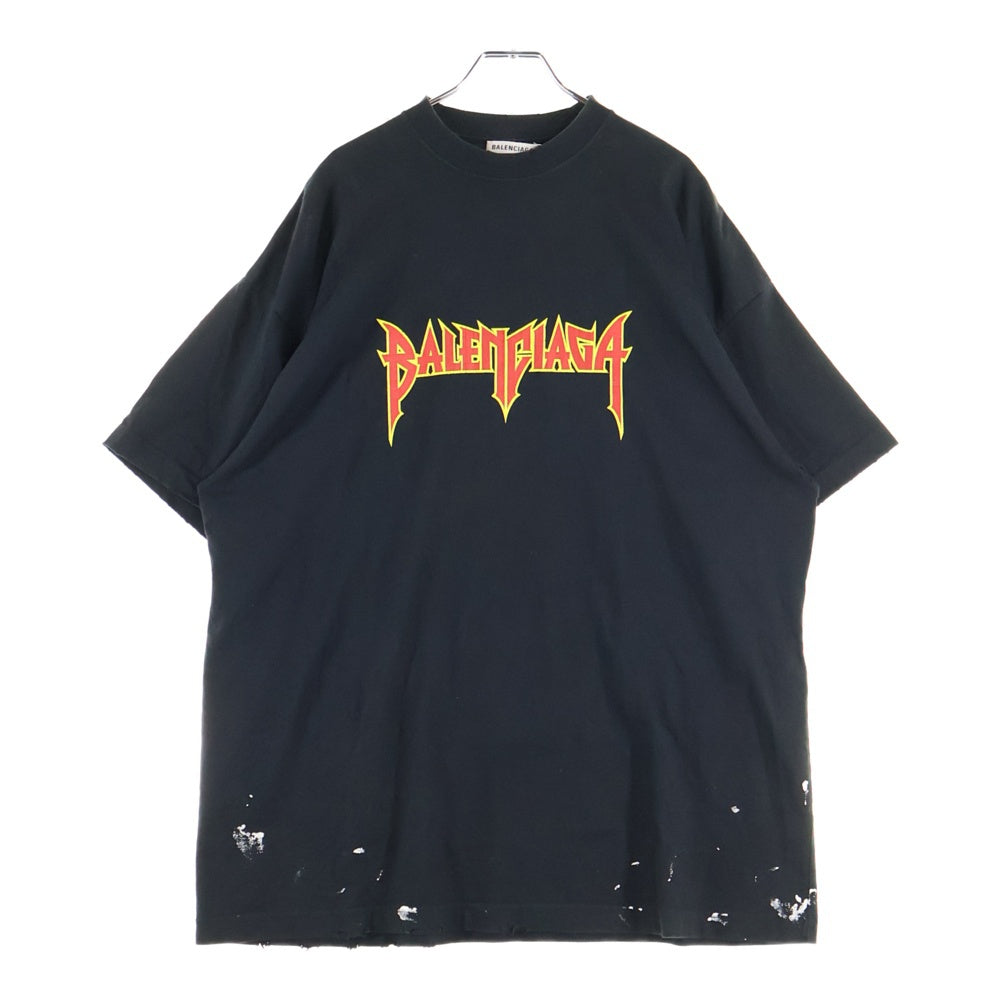 BALENCIAGA(バレンシアガ) メタルロゴペンキクラッシュ加工 半袖Tシャツ ブラック 694576 TMV88